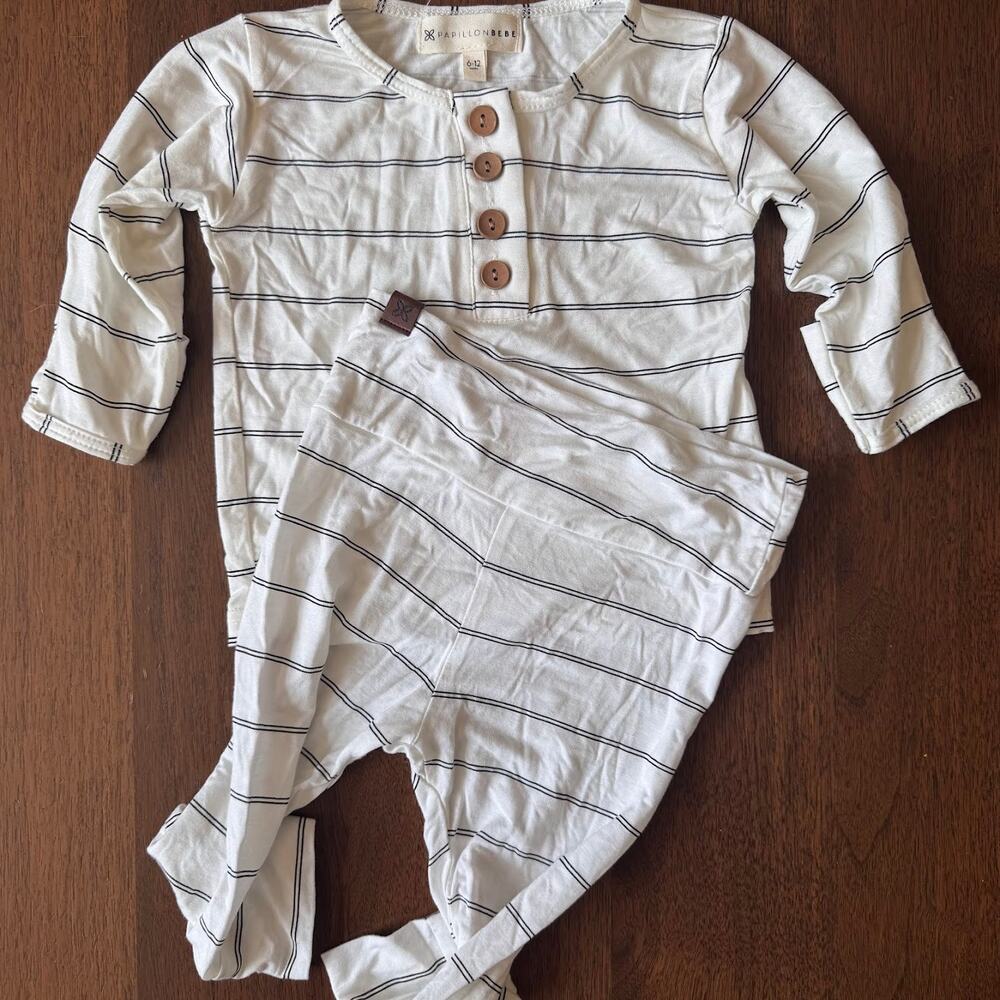 PapillonBebe Striped Henley Shirt and Pants 2 Piece 6-12 Baby Gender Neutral